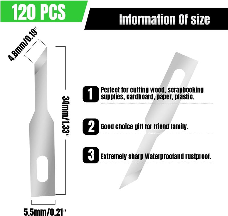 QIMAOO 120 Pcs Exacto Knife Blades, #A16 High Carbon Steel Hobby Knife Blade Refills Hobby Knife Replacement Blades for Craft, Scrapbooking, Stencil - Image 2